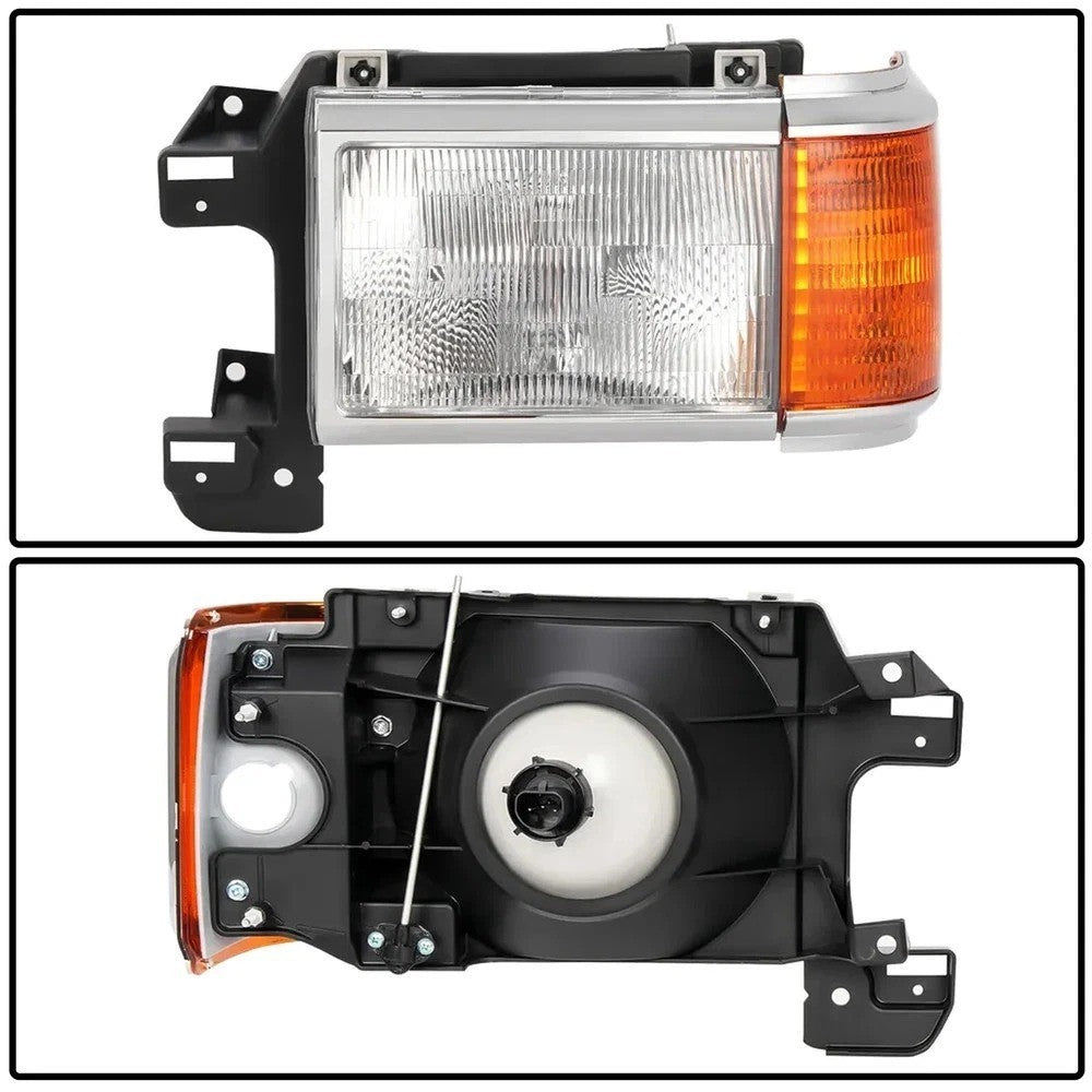 For Ford Bronco F150 F250 Truck 1987-1991 Headlights Chrome Trim Headlamps Pair
