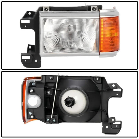 For Ford Bronco F150 F250 Truck 1987-1991 Headlights Chrome Trim Headlamps Pair