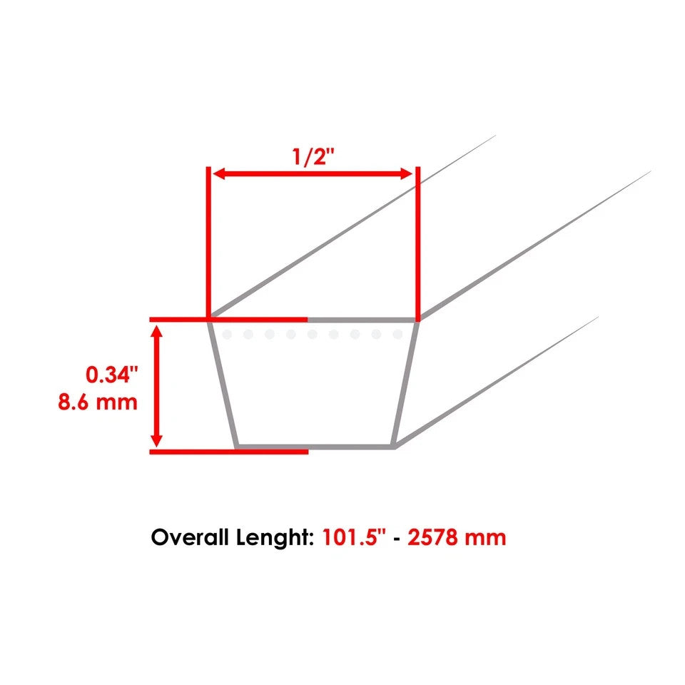 42" Deck Belt For Husqvarna YTH23V42 YTH18542 598559101 532429636 1/2" X 101.5"
