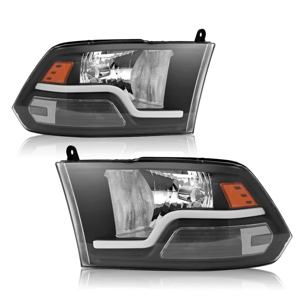 Pair LED DRL Black Headlights For  Dodge Ram 1500 2500 3500 Halogen 2009-2018