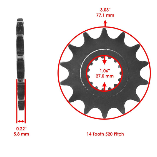 Red O-Ring Drive Chain & Sprockets for Yamaha Raptor 700 YFM700R 2006-2016