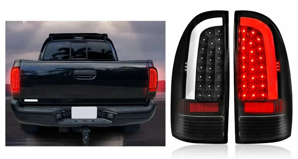 HECASA LED Tube Tail Lights Black Lamps Left+Right For Toyota Tacoma 2005-2015