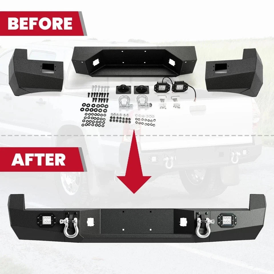 HECASA For 2005-2015 Toyota Tacoma New Steel Rear Bumper W/LED Lights & D-Rings