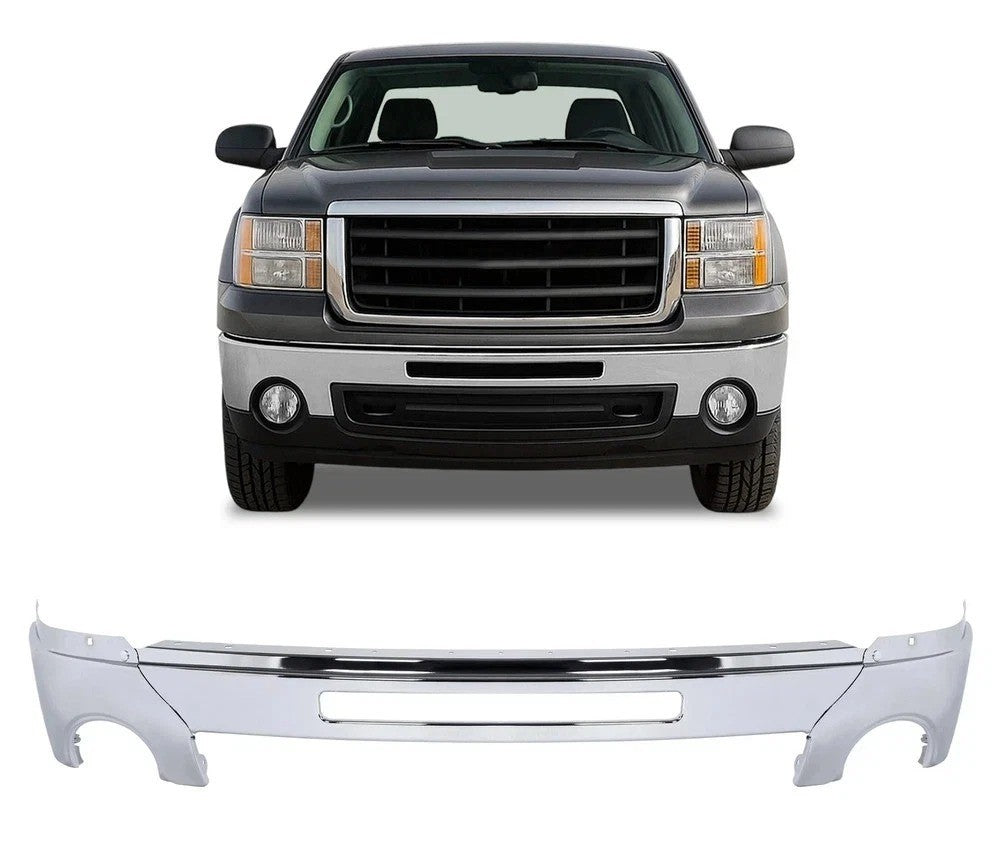 Chrome Front Bumper w/ Fog Light Holes for 2007-2013 GMC Sierra 1500 2500 3500HD