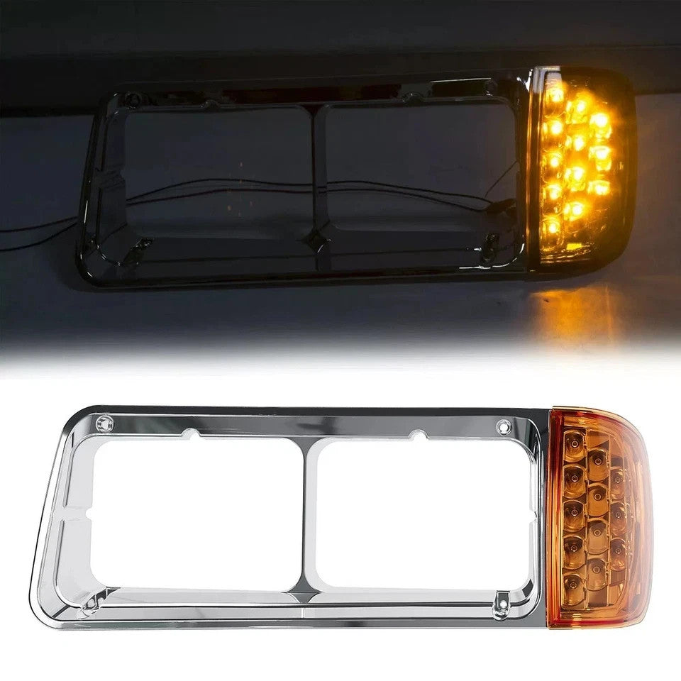 For Freightliner FLD120 Headlight Bezel W/ LED Turn Signal Light Corner Light