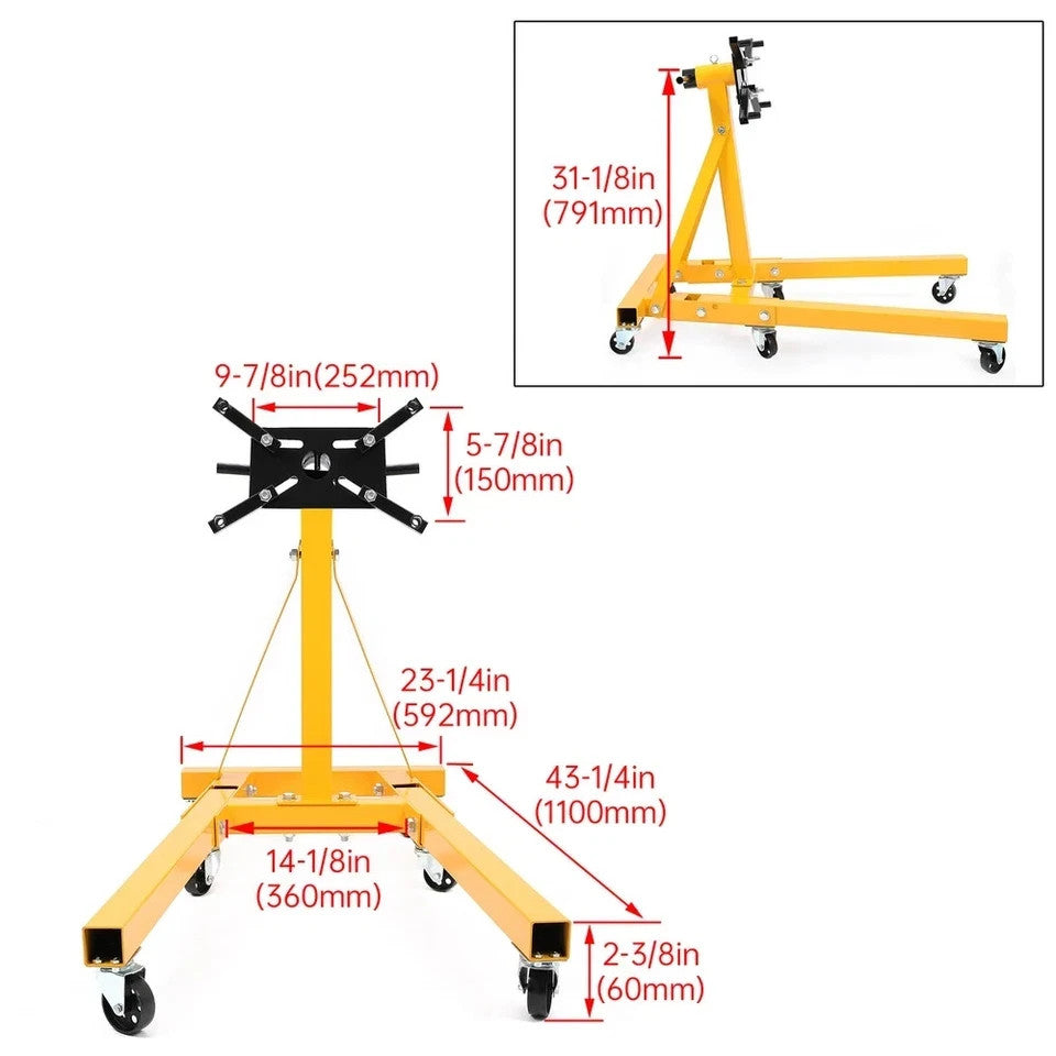 2000lb Steel Adjustable Engine Stand Folding Motor Hoist Dolly Mover Auto Repair