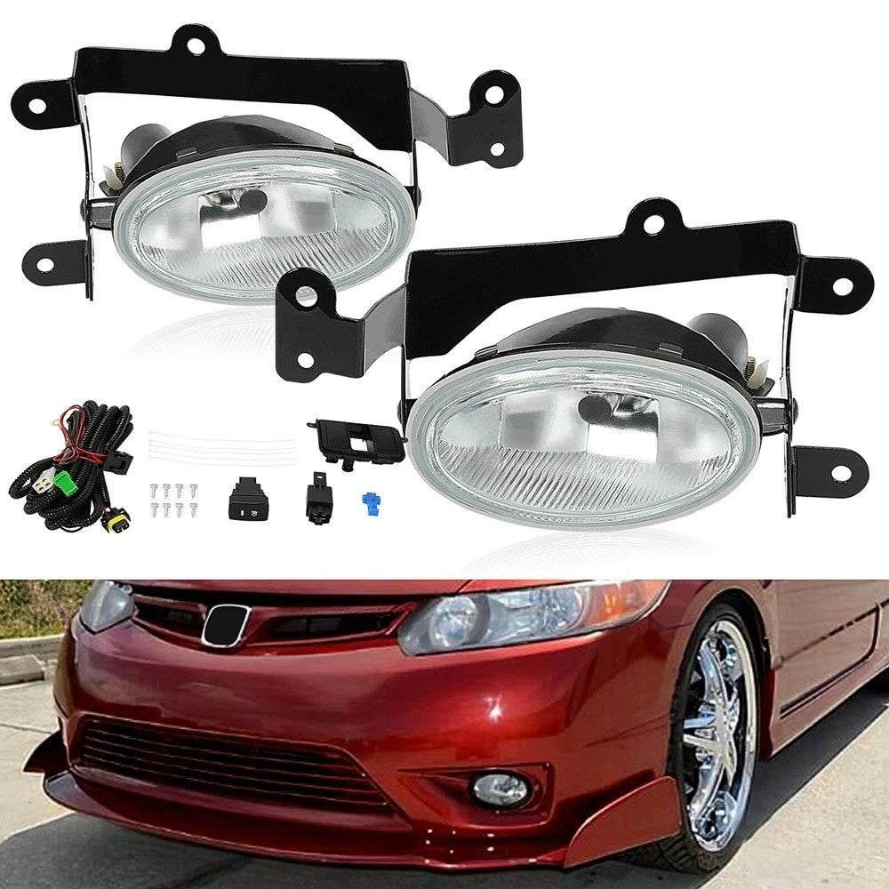 Pair Clear Lens Bumper Fog Light Lamp Assembly For Honda Civic 2-Door 2006-2008