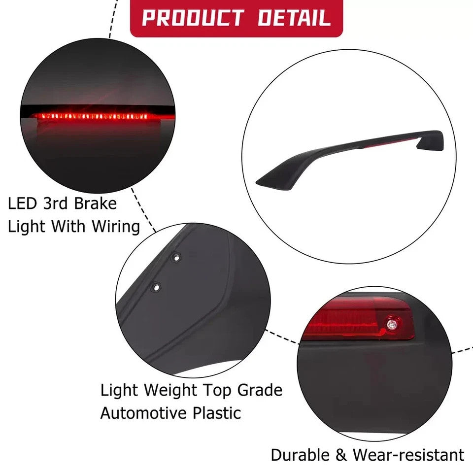 For 96-00 Honda Civic SI 2 Dr 4 Dr Black Trunk Spoiler Wing LED Brake Light Lamp