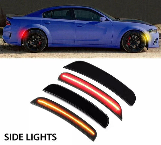 For Dodge Charger 2015-2023 Front Rear Bumper Side Marker Light Lamps Smoked LED