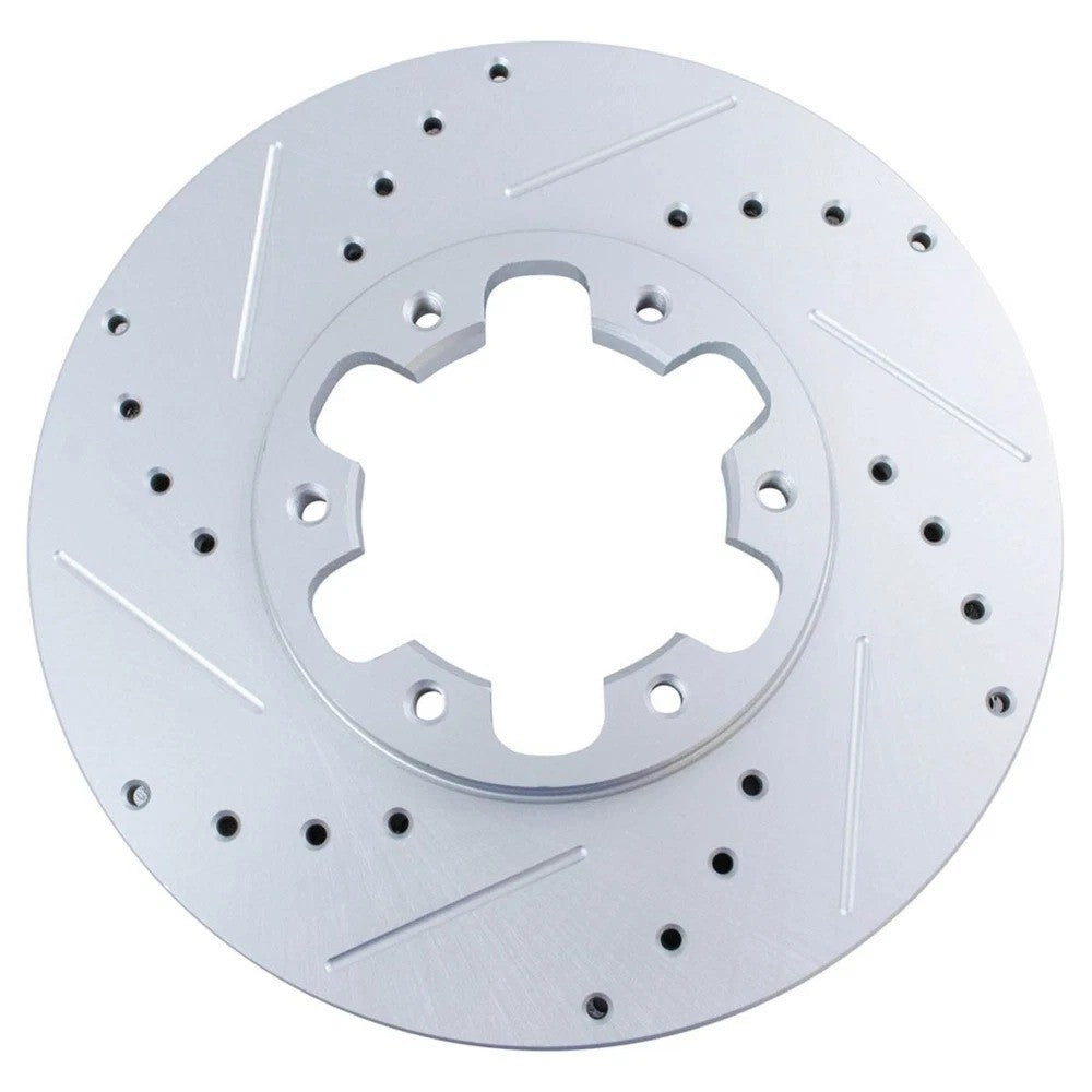 Front Ceramic Disc Brake Pad & Performance Drilled Slotted Coated Rotor Kit New
