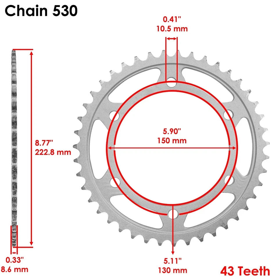 Black Drive Chain And Sprocket Kit for Yamaha YZF-R1 1998-2003 530-Chain Type