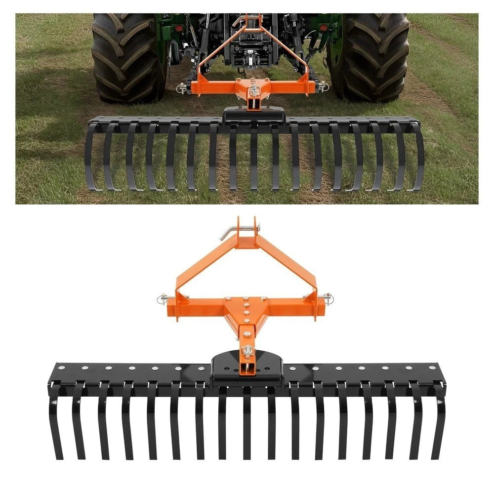 Grass Comb Garden Tool 50" Tractor Landscape Rake 3-Point Tow-Behind Rake