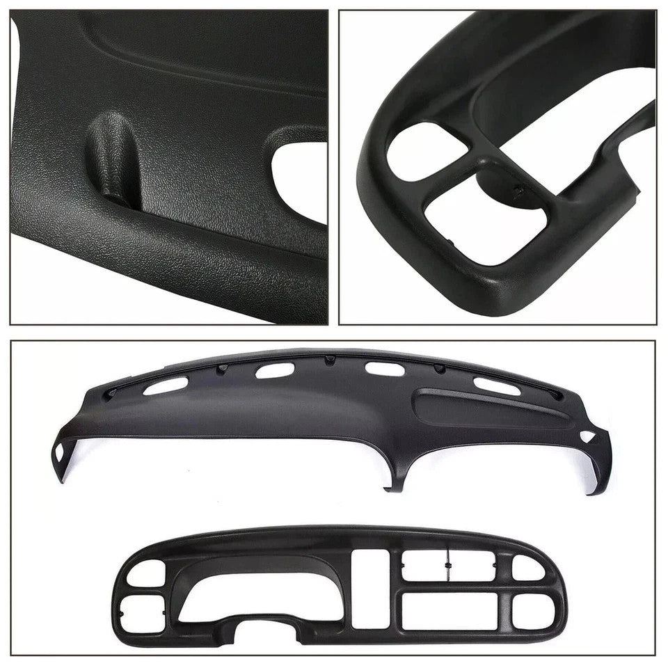 New For 98-02 Dodge Ram Pickup ABS Dash Bezel & Dashboard Cover Overlay W/clips