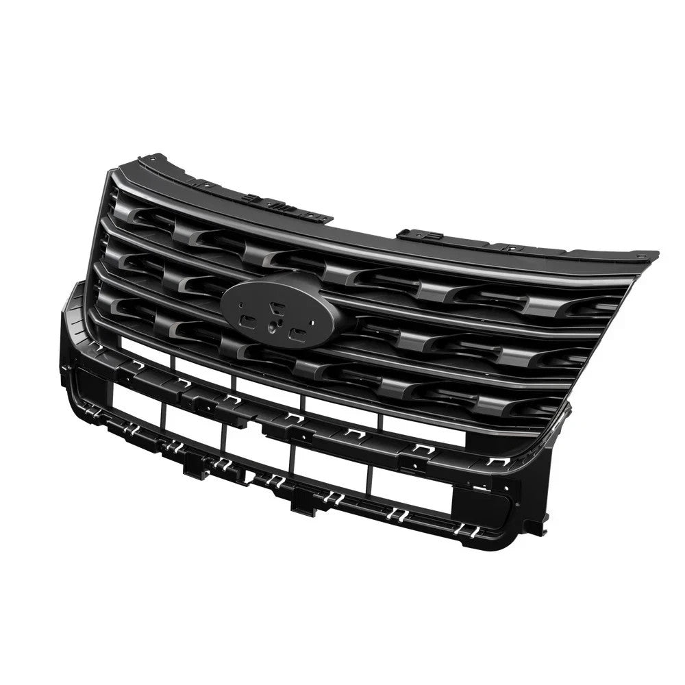 For Ford Explorer 2016 2017 Front Bumper Upper Grille Glossy Black Painted