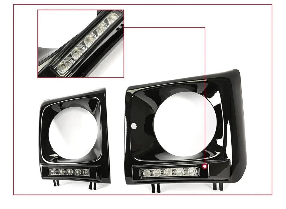 Black Headlight Bezel For 90-18 Mercedes Wagon G500 W463 G63 9040/040 w/ LED DRL