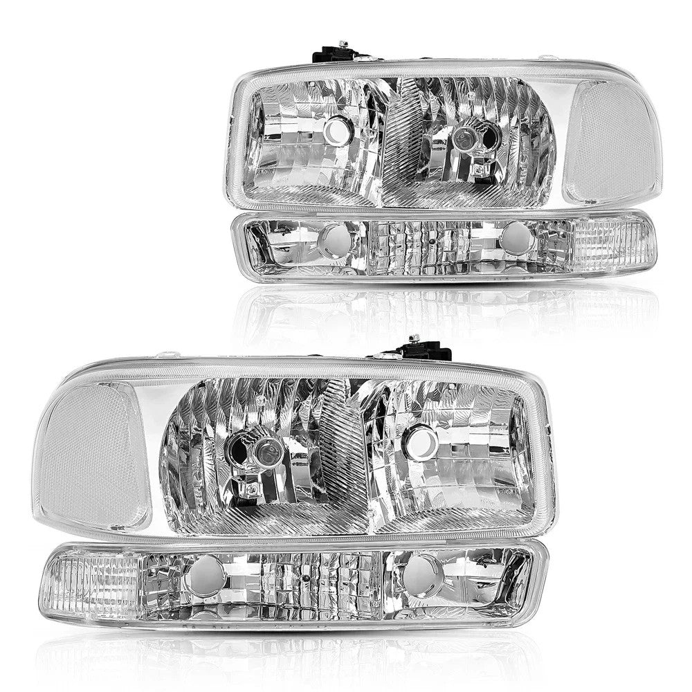 Headlights w/ Bumper Lamps For 1999-2007 GMC Sierra 1500 2500 2000-2006 Yukon XL