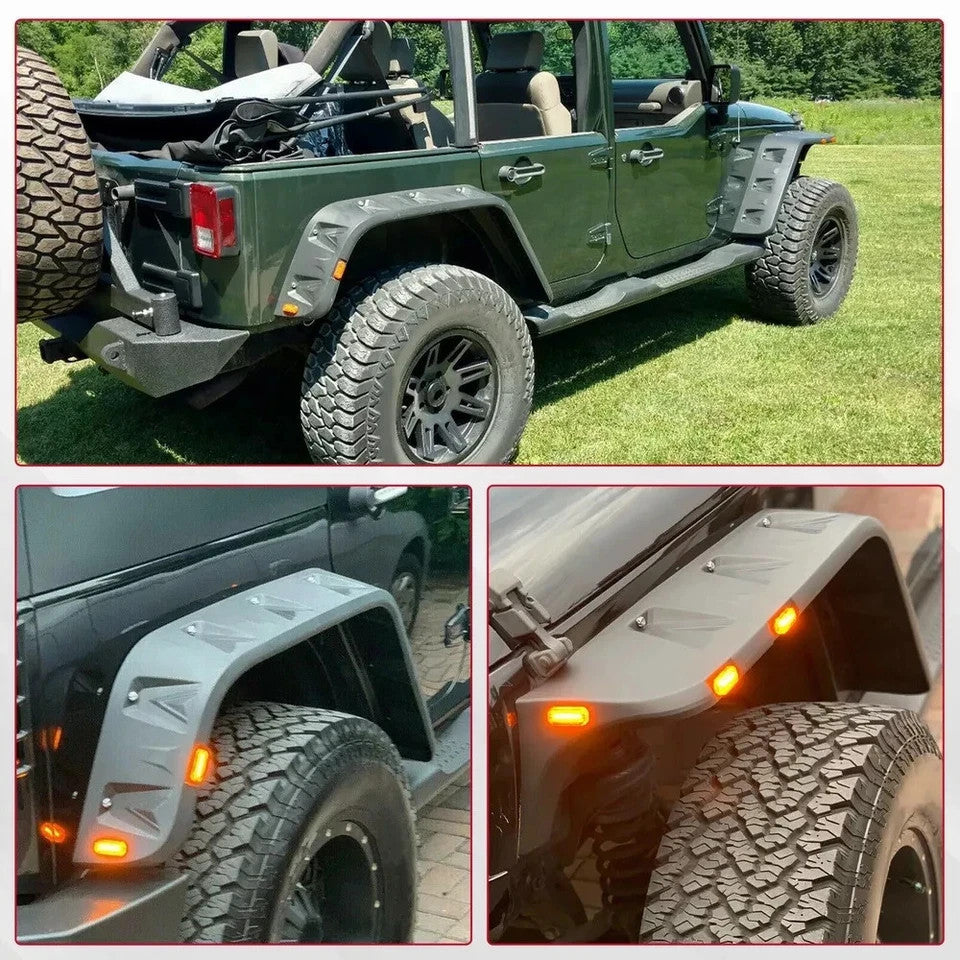 For 07-18 Jeep Wrangler JK Pocket Rivet Style Smooth Fender Flares w/LED 4PCS