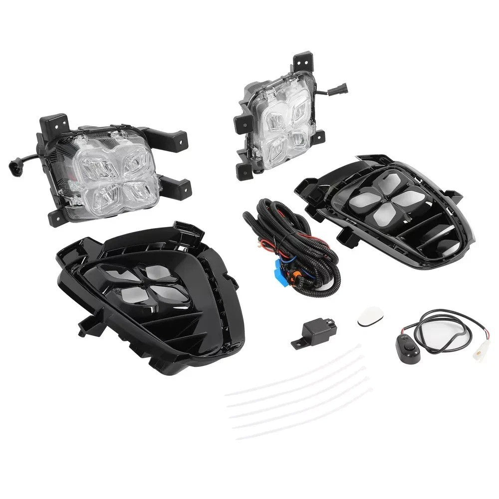 Fit For Kia Sorento 19+ DRL LED Running Fog Lights w/Switch Wire Harness 4 Eyes