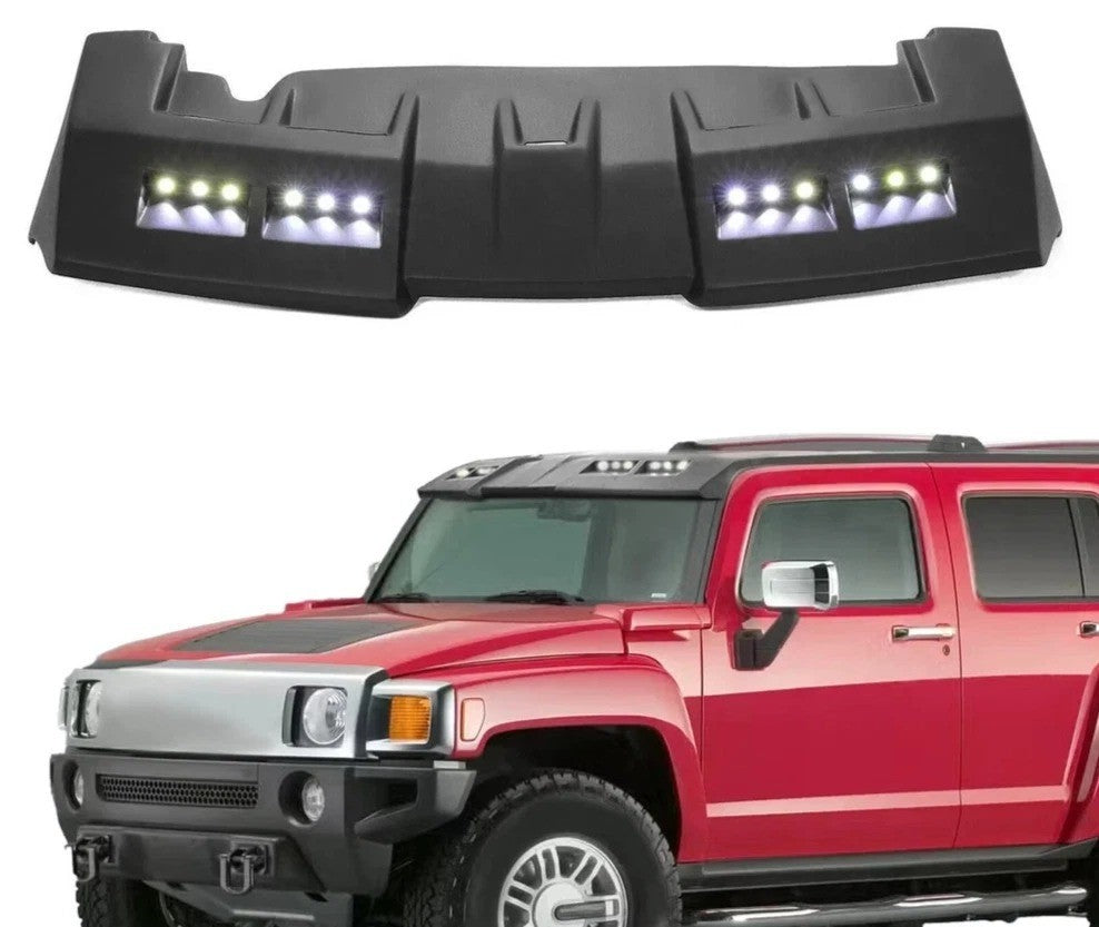 HECASA Sun Visor Roof For Hummer H3 Fiberglass Black w/ LED DRL Lights 1-Piece