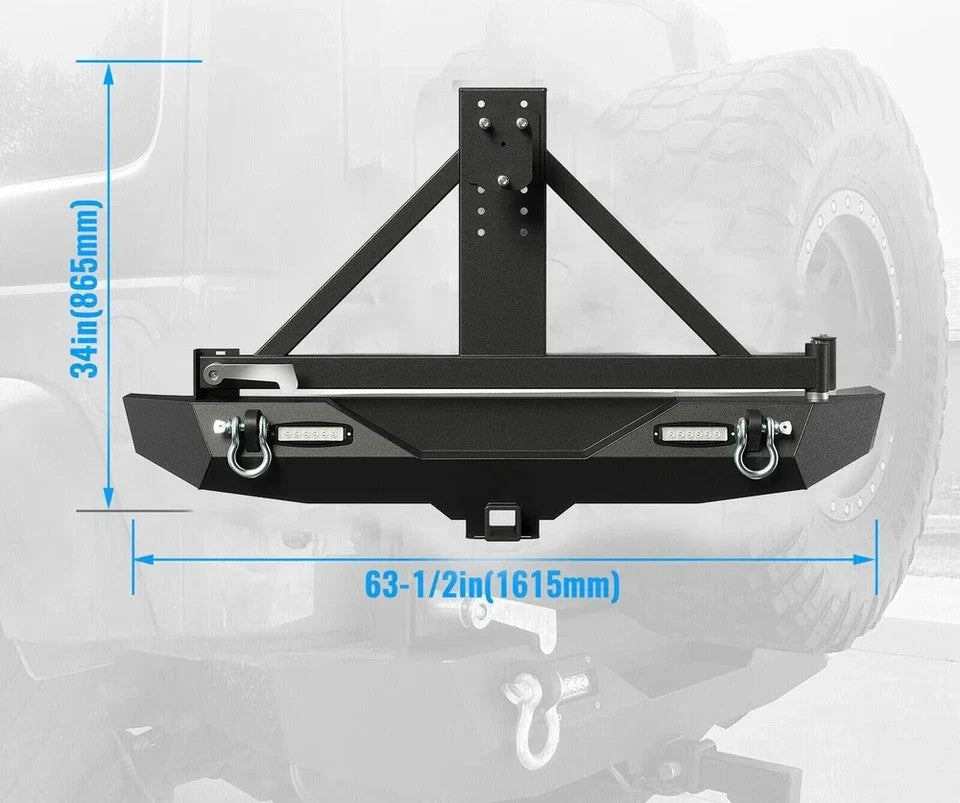 Rear Bumper w/ Tire Carrier LED Lights for Jeep Wrangler JK Unlimited 2007-2018