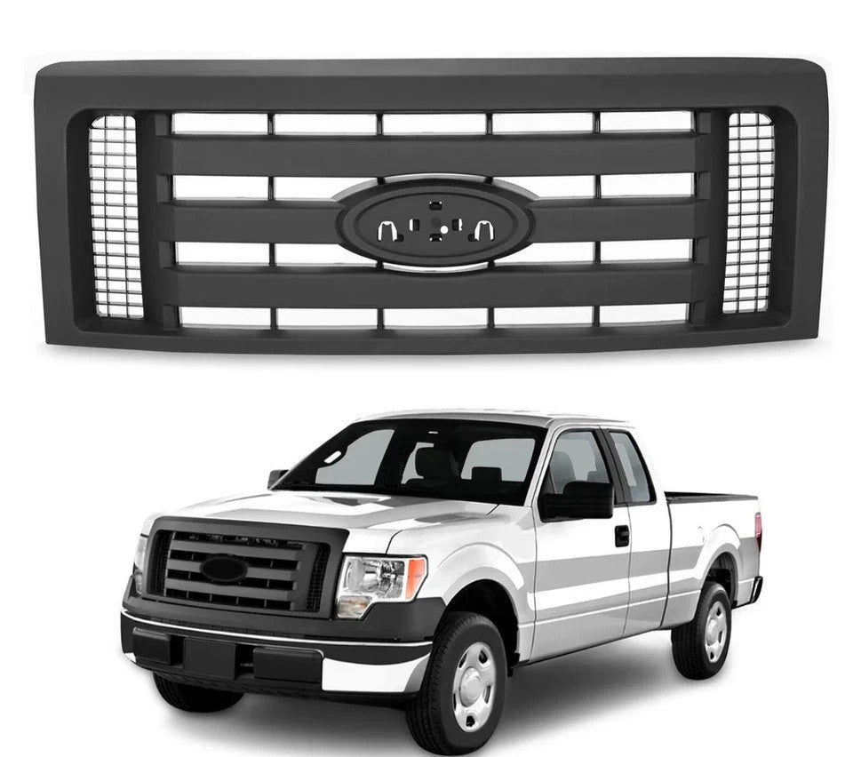 HECASA Paint Black Front Grille For 09-14 Ford F-150 F150 XLT Replace FO1200510