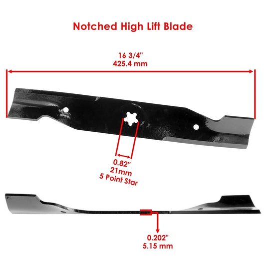 16 3/4 inch x 5 Point Star 48" Deck Notched High Lift Blade For Husqvarna Poulan