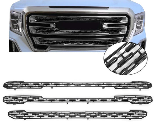 For GMC Sierra 1500 SLT 2019-2022 Glossy Black Grille Insert Mesh Grill Overlay