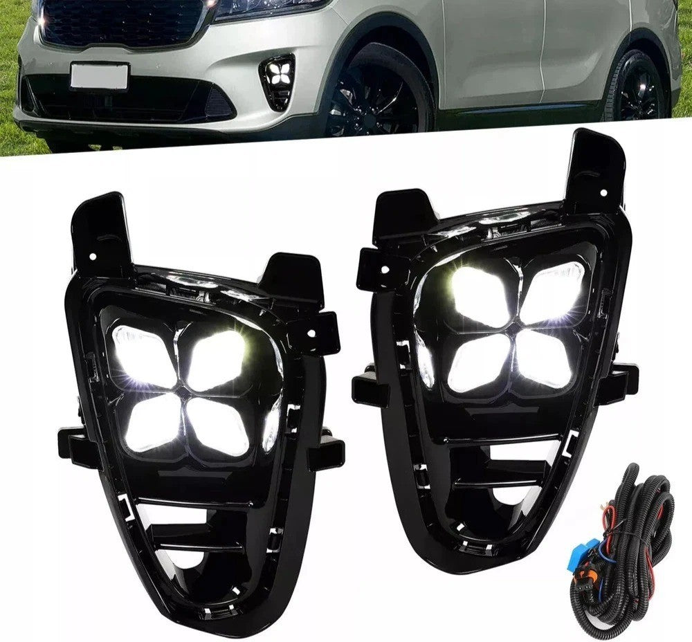 Fit For Kia Sorento 19+ DRL LED Running Fog Lights w/Switch Wire Harness 4 Eyes