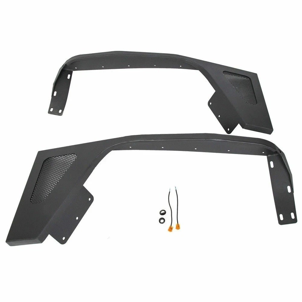 Front Fender Flares For 87-95 Wrangler YJ Armor Rocker Guards w/LED Eagle Lights