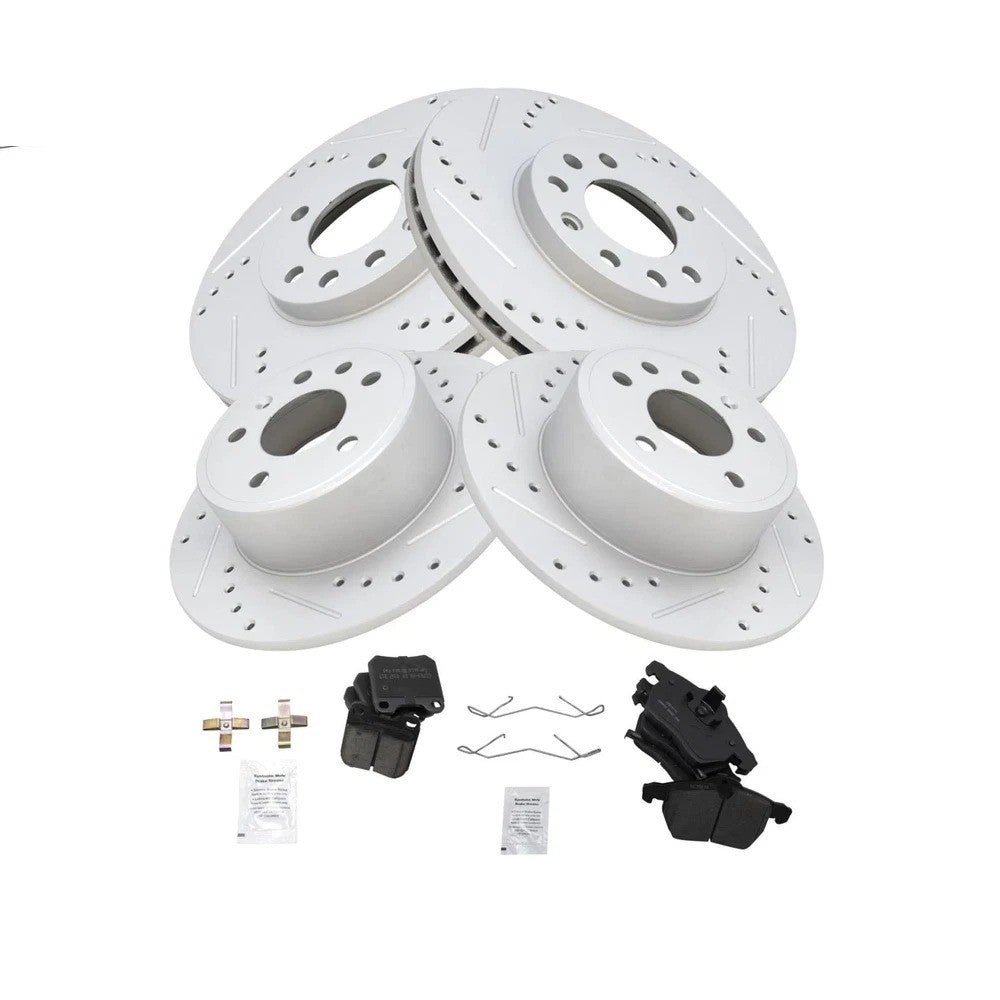 Brake Rotor Drilled Slotted Zinc Coated &Ceramic Pad Front & Rear Set