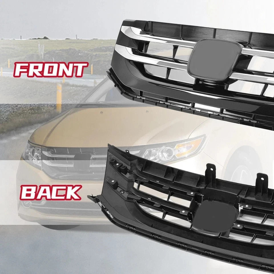 Bumper Upper Grille Fits 2014-2017 Honda Odyssey Black Front Grill W/Chrome Trim