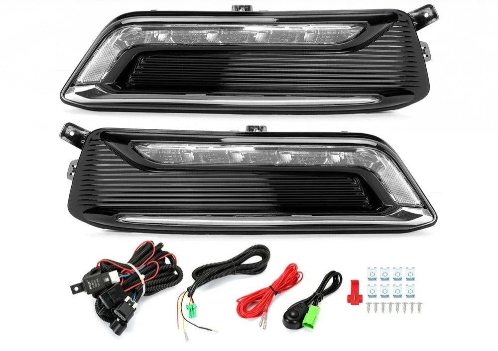 HECASA For Chevy Impala 2014-2020 Clear LED DRL Fog Light +Wiring+Switch LH & RH