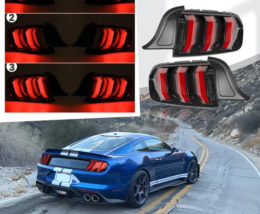 HECASA LED Sequential Tail Lights For Ford Mustang 2015-2023 Brake Lamp Red Lens
