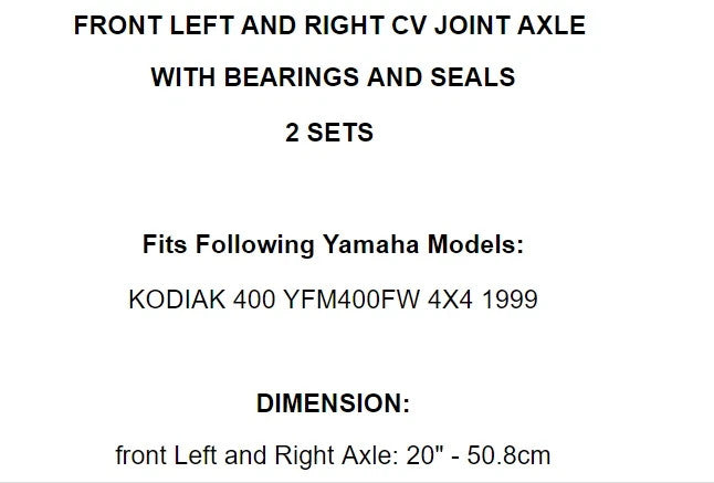 Front Left & Right CV Joint Axle For Yamaha Big Bear 400 YFM400F 4X4 2000-2001