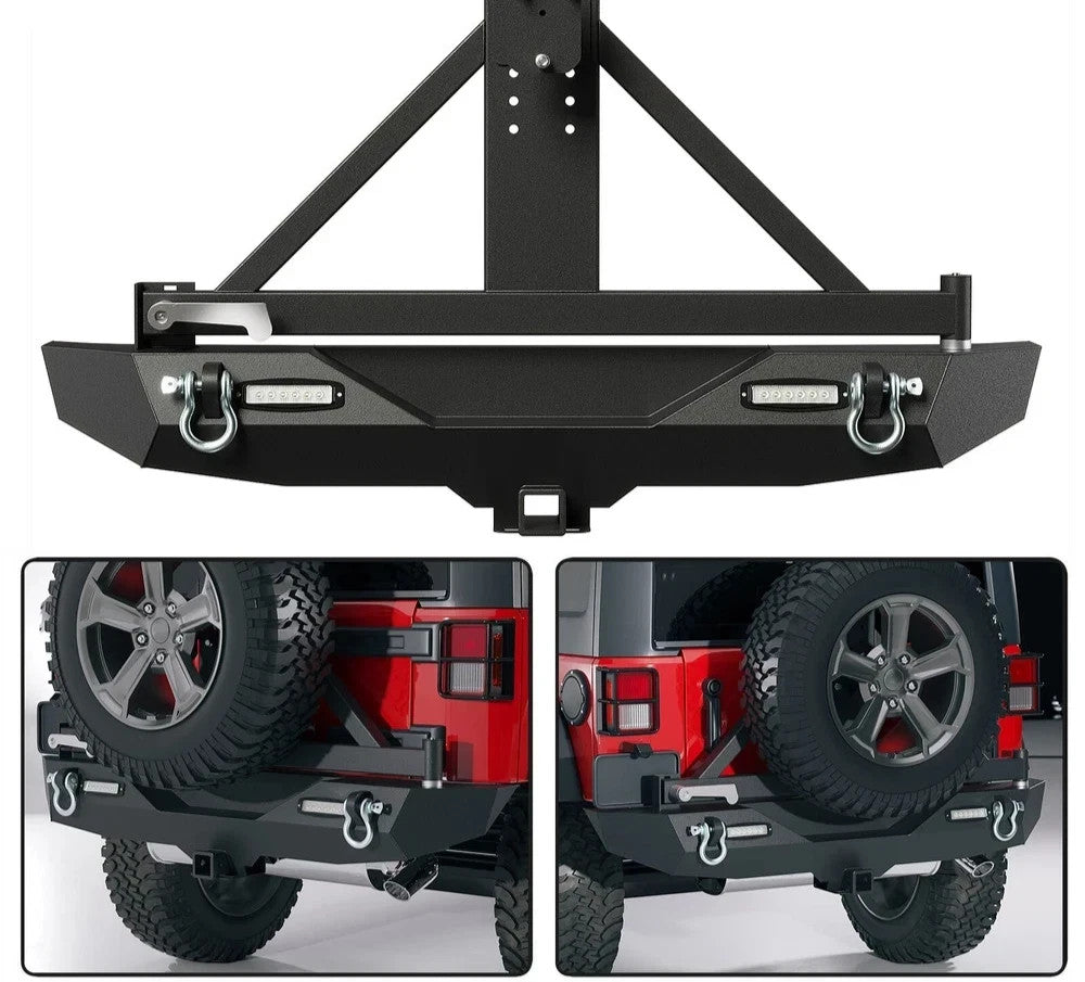 Rear Bumper w/ Tire Carrier LED Lights for Jeep Wrangler JK Unlimited 2007-2018