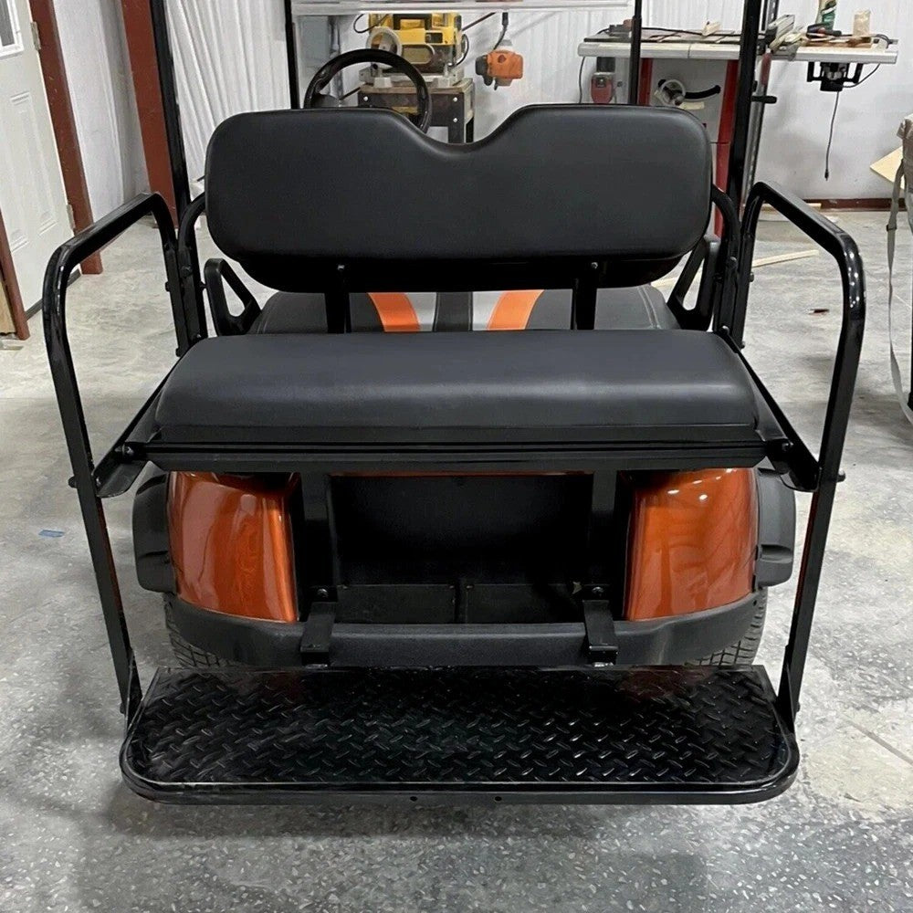 For EZGO TXT Model Golf Cart Rear Flip Seat Kit w/Roof Support Black Cushion Pad