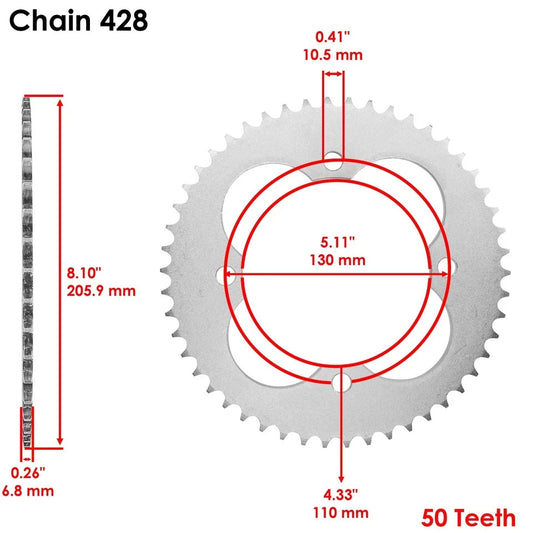 Drive Chain & Sprockets Kit for Honda TRX90 TRX90EX TRX90X 2X4 1993-2017