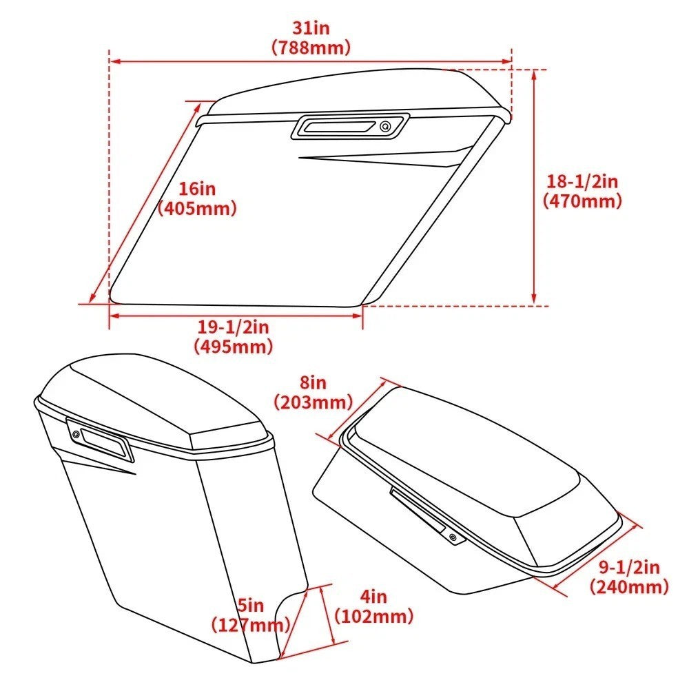 5" Stretched Extended Saddle Bags For Harley Davidson Touring Road Glide 93-13