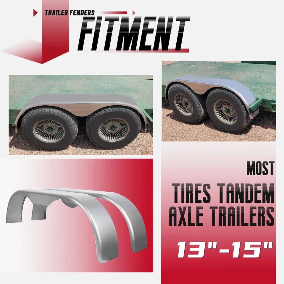 (2) 13" 14" 15" Tandem Double Axle Steel Trailer Fender Cargo w/ Tear Drop Steel