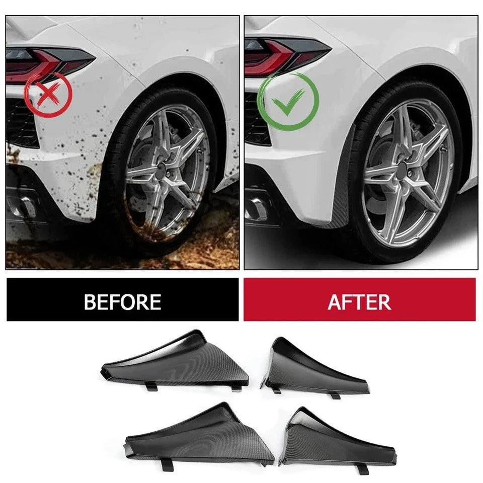 Extended Front Rear Splash Guard Mud Flaps For Corvette C8 20-Up XL Carbon Style