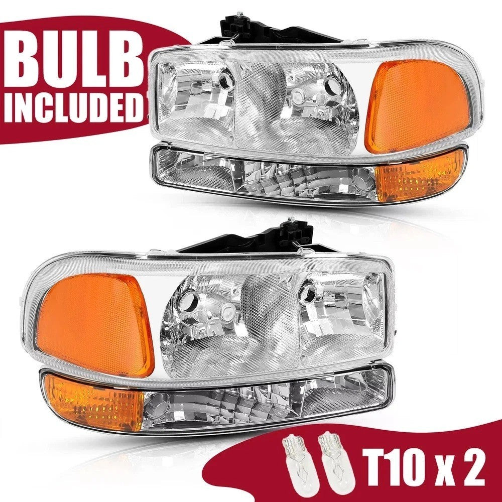 Headlights + Bumper Lamps For GMC Sierra 1500 2500 1999-2007 Yukon XL 2000-2006