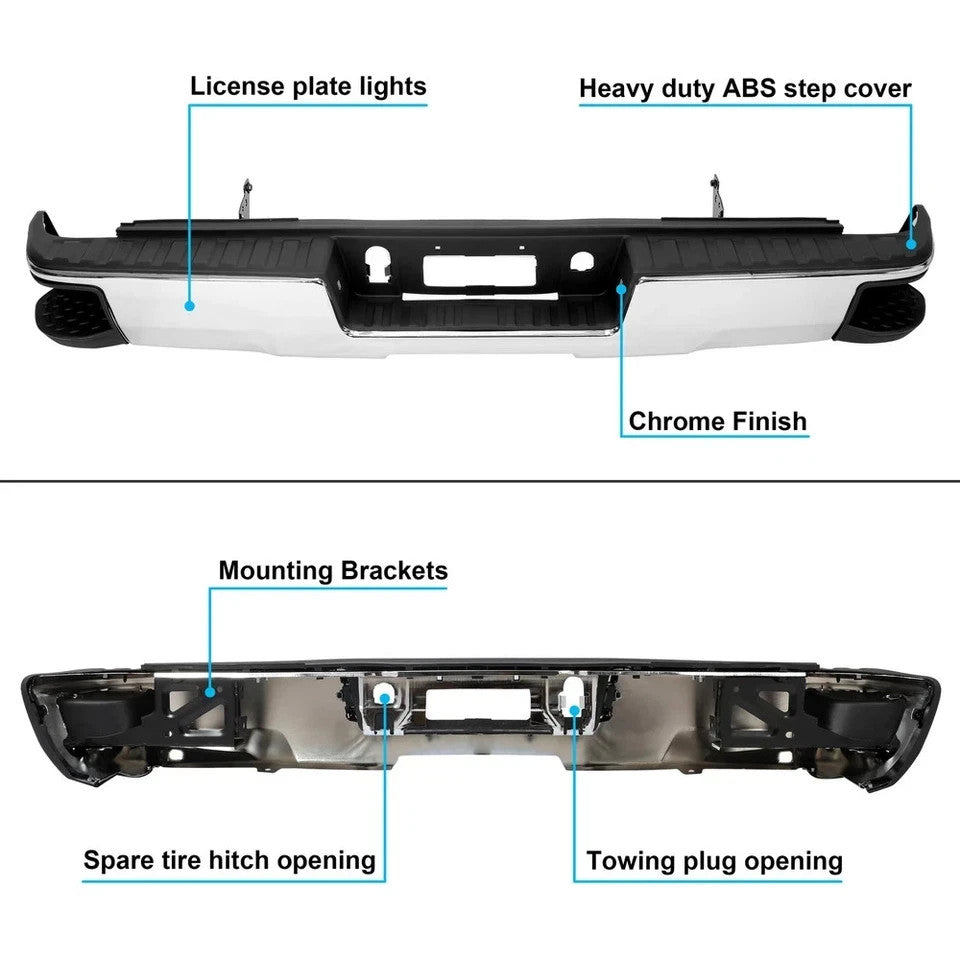Chrome Rear Step Bumper Assembly For Chevy Silverado GMC Sierra 1500 2014-2018
