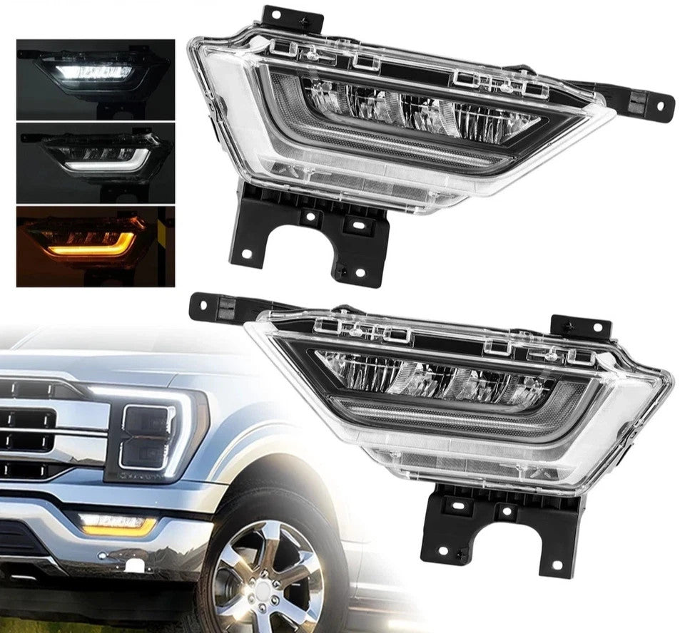 Front LED Fog Lights For Ford F150 F-150 XL 2021 2022 2023 W/Amber Turn Signal