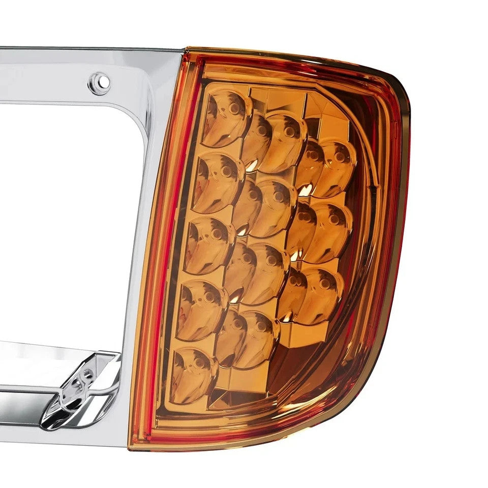 For Freightliner FLD120 Headlight Bezel W/ LED Turn Signal Light Corner Light
