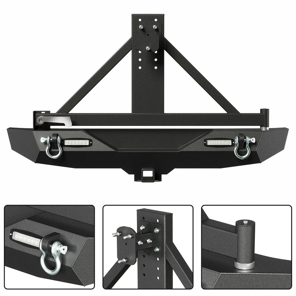 Rear Bumper w/ Tire Carrier LED Lights for Jeep Wrangler JK Unlimited 2007-2018