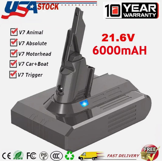 6000mAh 21.6V Replacement Battery for Dyson V7 Animal V7 Extra V7 Trigger