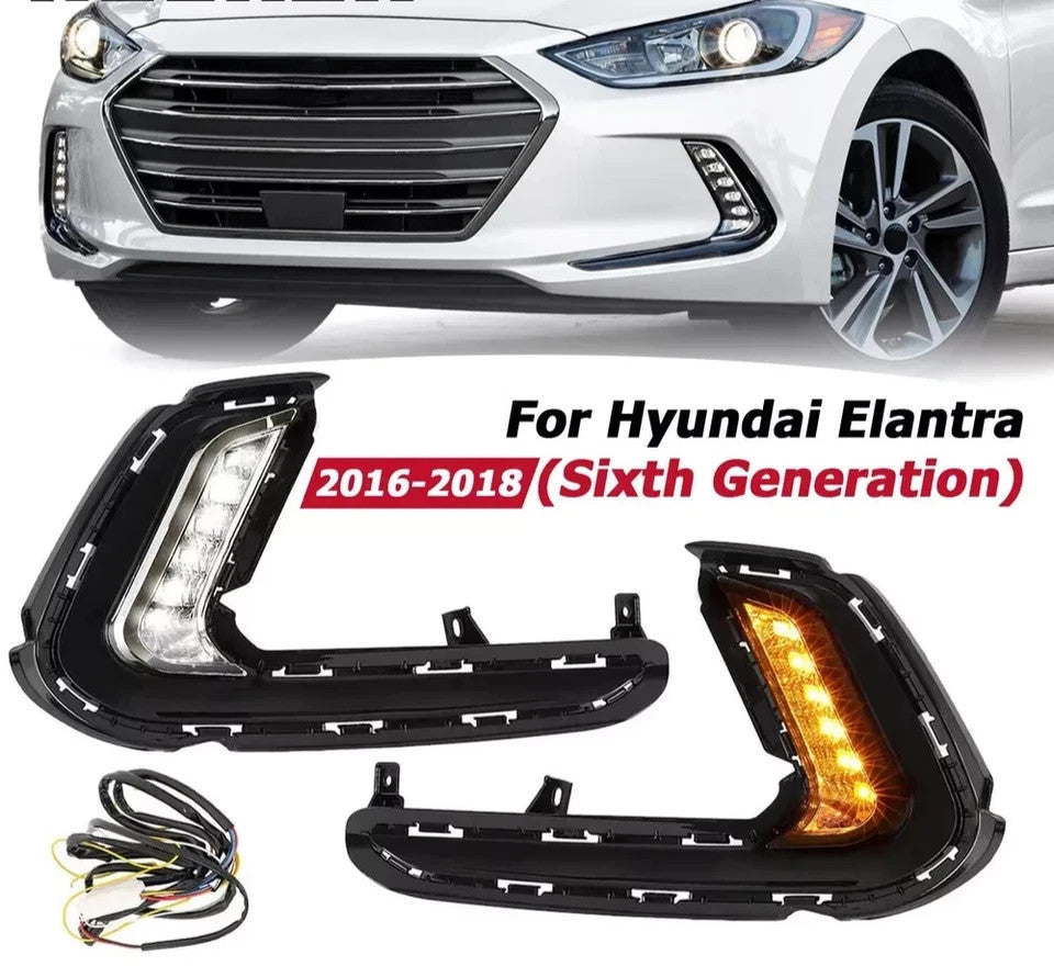 For Hyundai Elantra 2016-2018 LED Fog Lights Daytime Running Turn Signal Lights