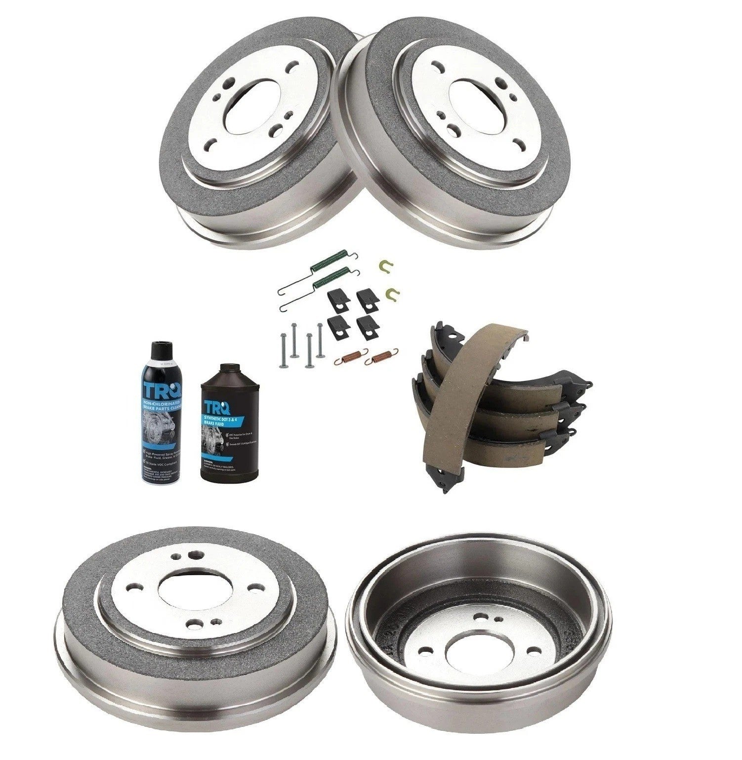 Rear Brake Shoes 2 Drums & Hardware Spring Kit w/Fluids for Honda Civic Fit