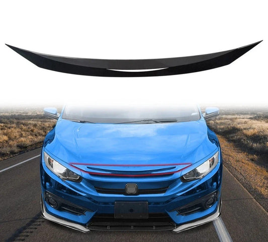 Gloss Black Front Bumper Hood Upper Trim Nose Cover For Honda Civic 2016-2021