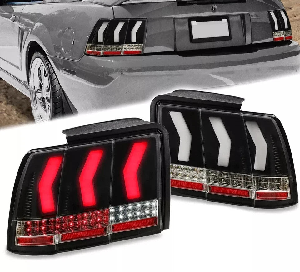 HECASA For 99-04 Ford Mustang LED Tail Lights Sequential Signal Brake Lamp Black
